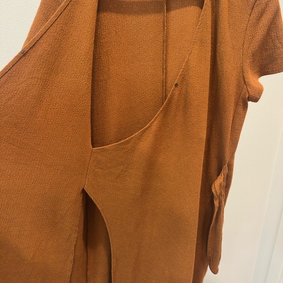 Madewell Texture & Thread Short Sleeve Side Tie Faux Wrap Brown Dress - Picture 6 of 6